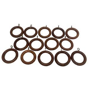 Vintage MCM Wooden Curtain Rod Drapery Round Rings With Eye Hooks Lot of 14